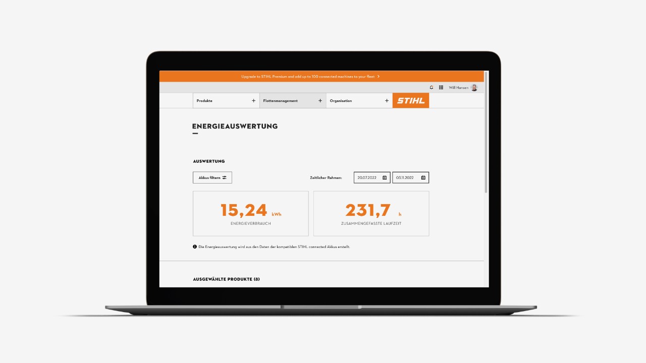 STIHL connected Portal Energieauswertung