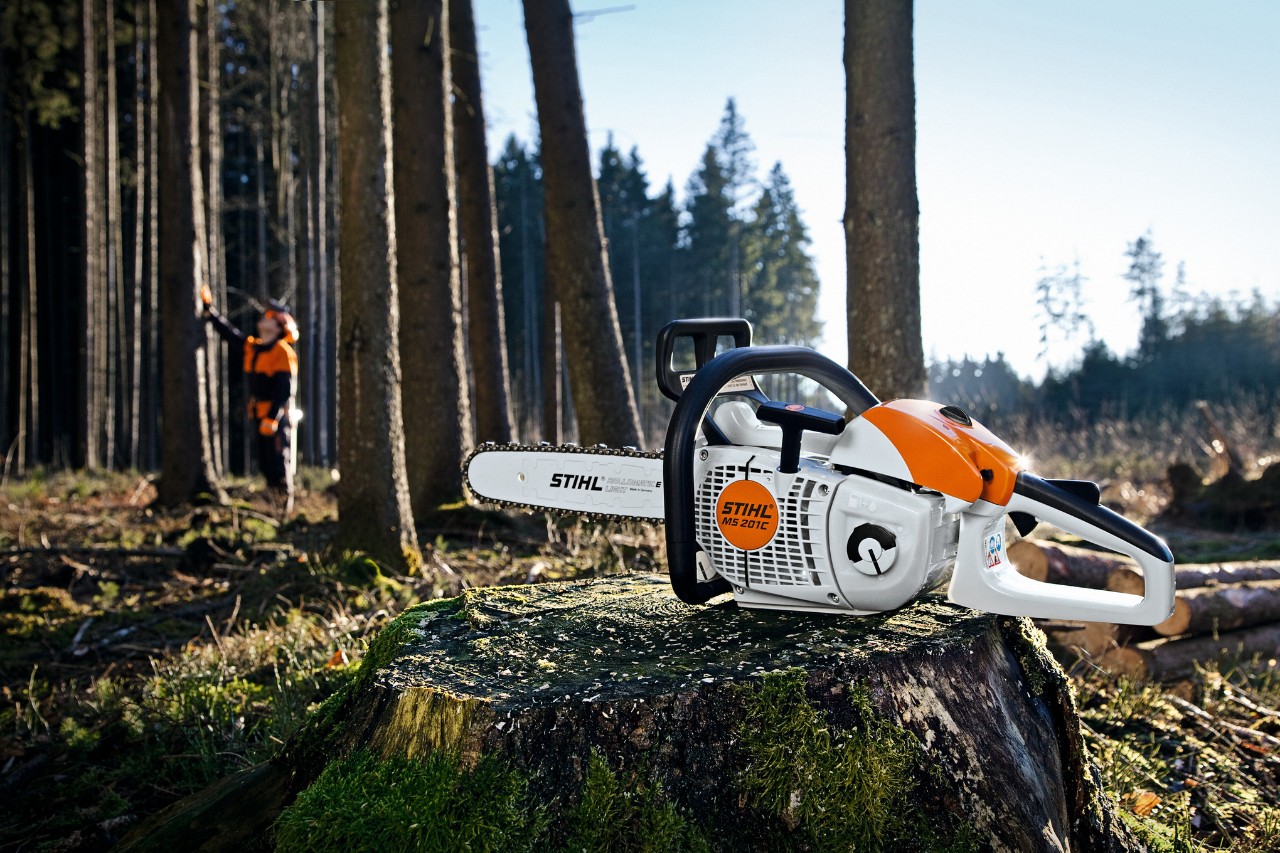  Mann im Wald mit der Akku-Stangenschere HTA 150
