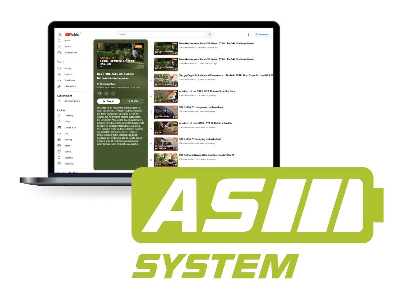 Logo des AS-Systems von STIHL in Form eines grünen Akku-Icons
